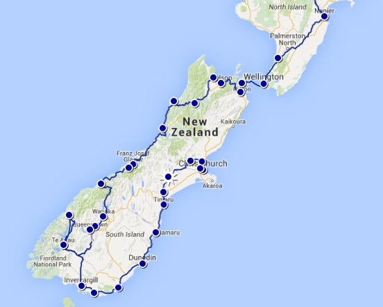 Carte Nouvelle Zélande Ile du Sud